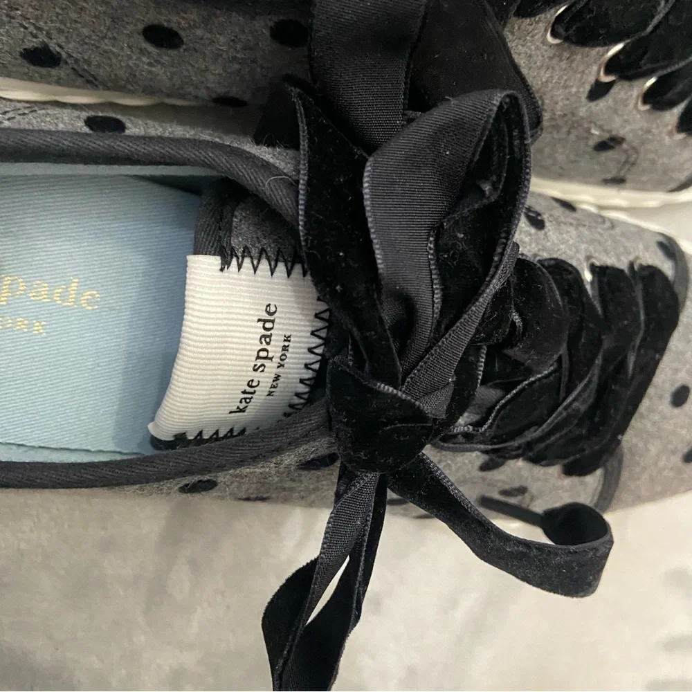 Kate Spade Vale Gray/Black Polka Dot Lace-up Sneakers Size 8 B